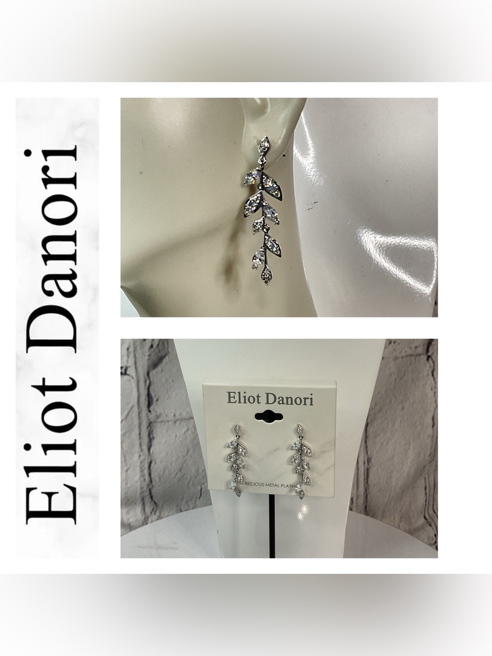 🌟🌟 Eliot Danori Silver Leaf Dangle Earrings with CZ Stones